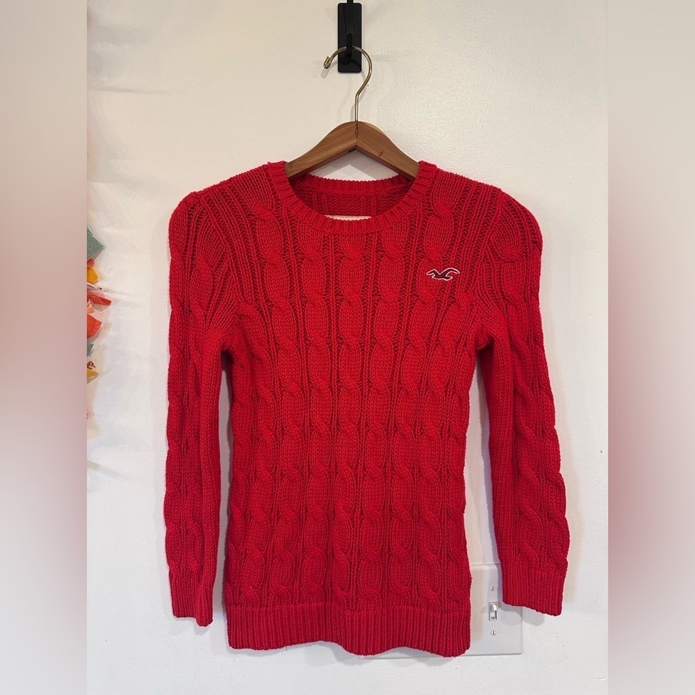 Hollister Chunky Cable Knit Y2K Red Sweater Women’s Size X-Small Red Classic